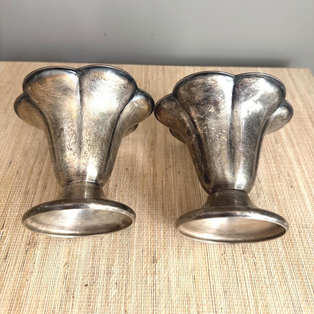 Vintage Pair Victor Silver Co. Fluted Pedestal Bowls or Vases